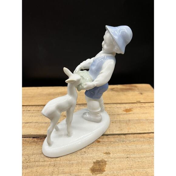 Gerold Porcelain West Germany Bavaria Boy Feeding Deer Fawn Figurine - Picture 3 of 5